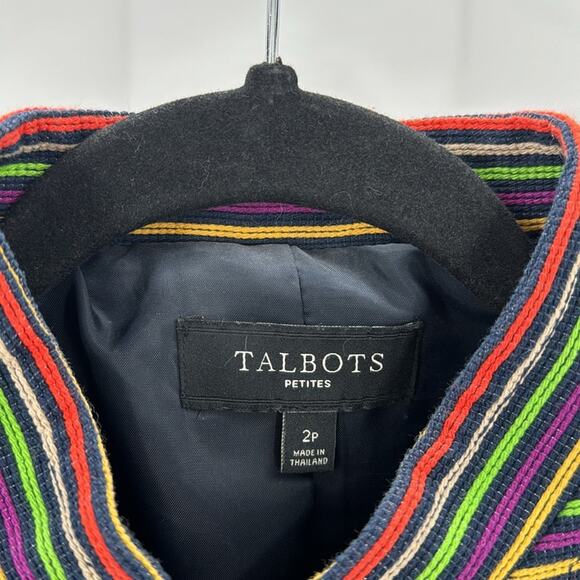 Talbots Cotton Blend Striped Blazer Multicolor Lined pop of color artsy 4P - Picture 10 of 10